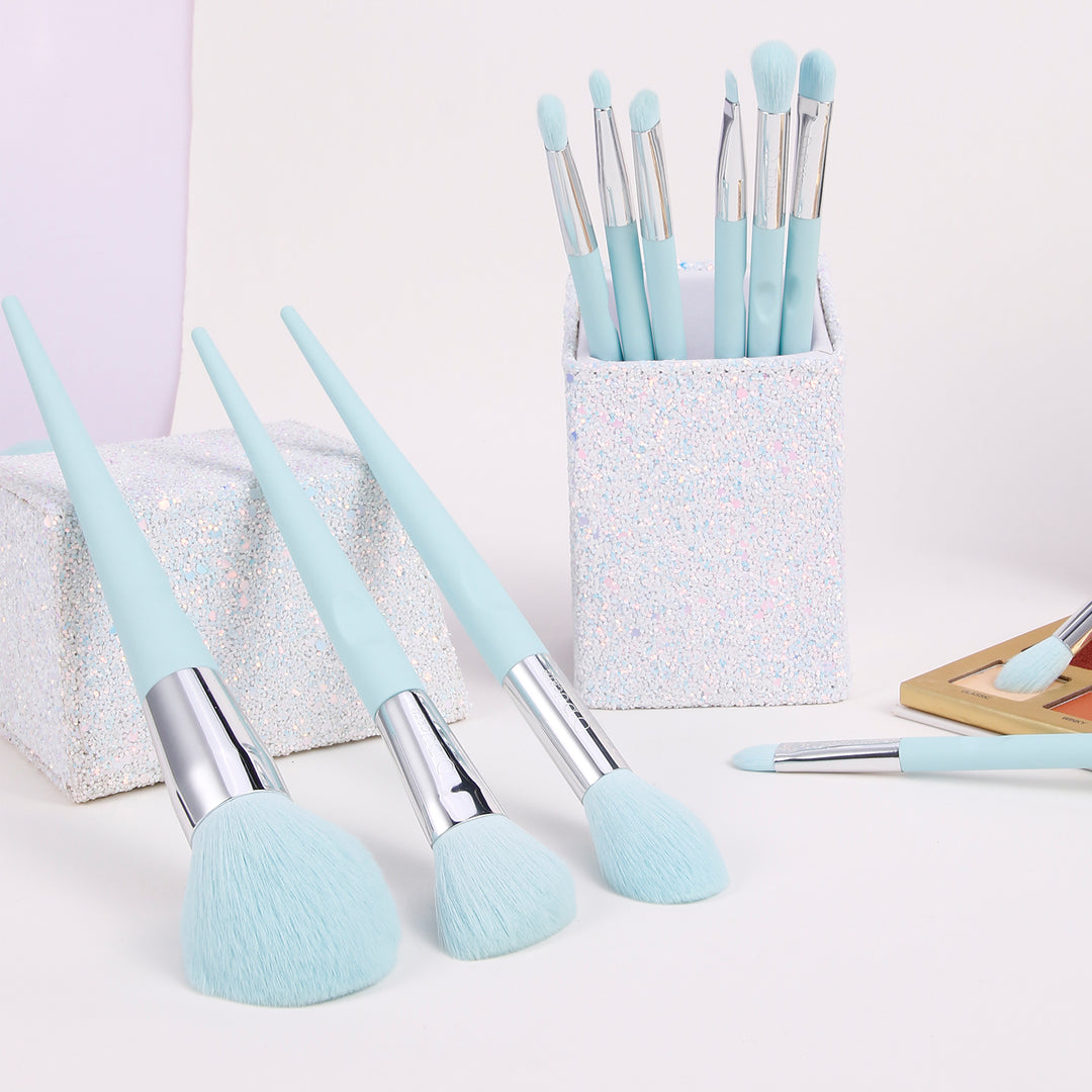 8 Pieces Sparkle Brush Set with Holder (White)